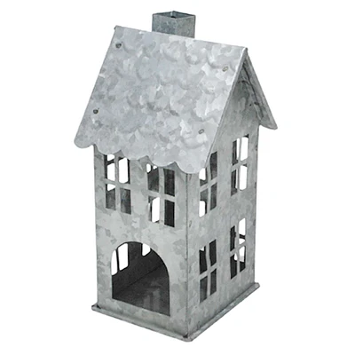 Galvanized Metal House Candle Holder, 9"