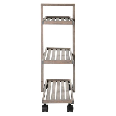 3-Tier Grey Wooden Rolling Storage Cart