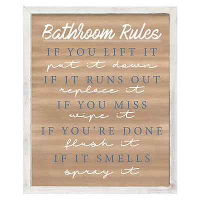 Bathroom Rules Wooden Wall Sign, 16x20