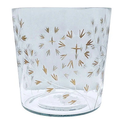 Gold Etched Clear Glass Hurricane, 6"