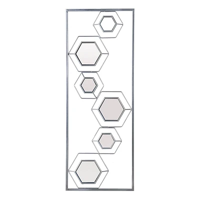 Framed Silver Hexagons Metal Rectangle Mirror Wall Art, 12x32