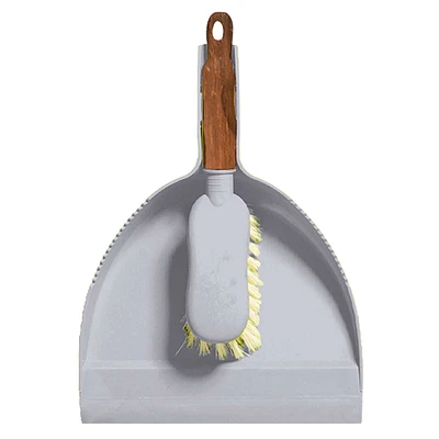 Grey Bamboo Wood Distressed Premium Dustpan and Brush Set