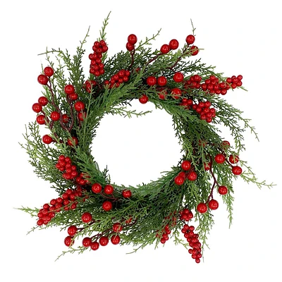 Cypress & Red Berries Wreath, 14"