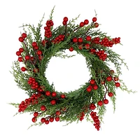 Cypress & Red Berries Wreath, 14"