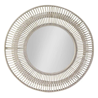 Tracey Boyd Whitewashed Bamboo Round Wall Mirror, 35"