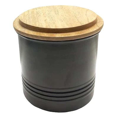 Black Metal Canister with Wood Lid, Small