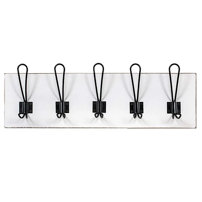 5-Hook White & Black Wall Hooks Rack, 6x12