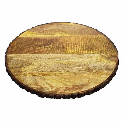 Round Bark Edge Wooden Cheese Serving Tray, Large