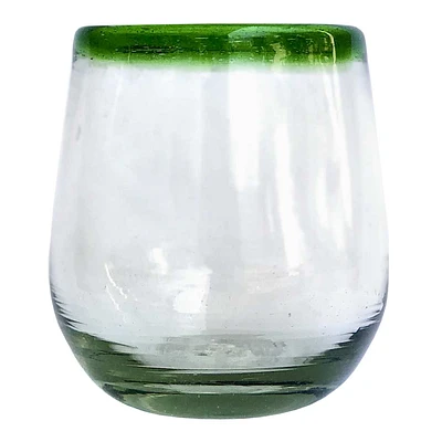 Recycled Glass Stemless Green Rim Glass