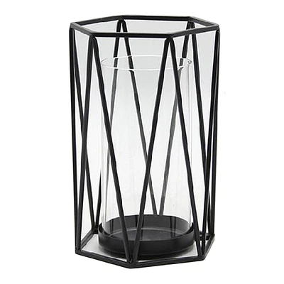 Black Metal Hurricane Candle Holder, 8"