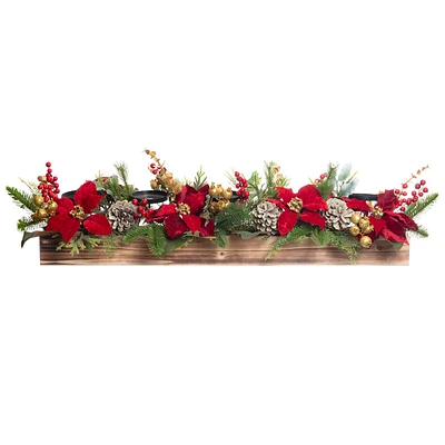 Poinsettia, Berry & Pine Candle Holder Centerpiece