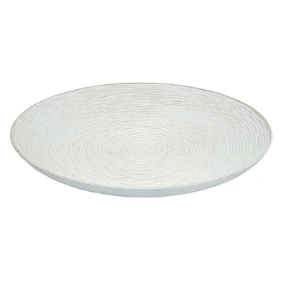 White Faux Wood Carved Tray, 16"