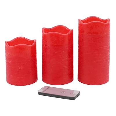 Set of 3 Red LED Wavy Top Wax Candles