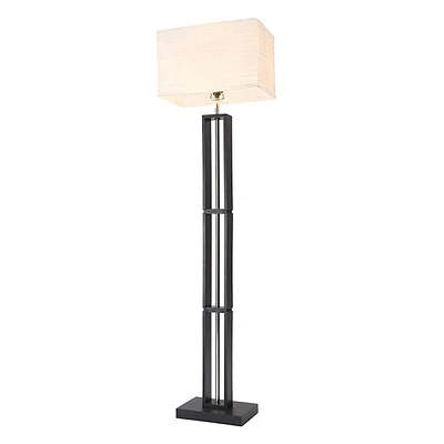 Black Stacked Rectangle Metal Floor Lamp with Rice Paper Shade, 58"