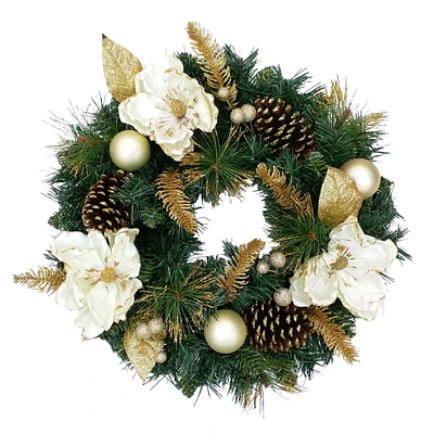 White Magnolia & Pinecone Wreath, 20"