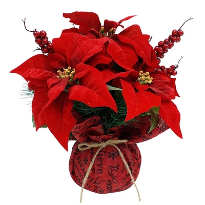 Red Poinsettias with Burlap Pot, 16"