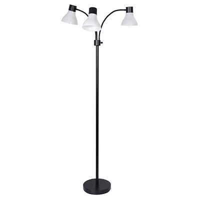 Black 3-Light Metal Floor Lamp with White Shades, 60"