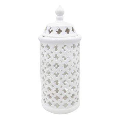 White Ceramic Cutout Cylinder, 15"