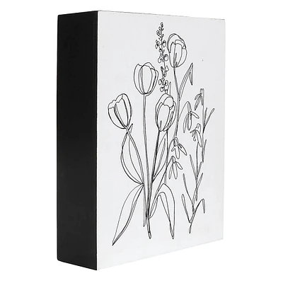 White & Black Floral Block Sign, 5x7