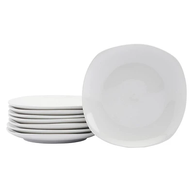 8-Piece Square Ceramic Salad Plates, White