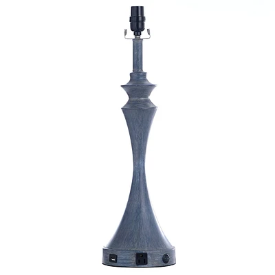 Blue Metal Hourglass Table Lamp with USB Port, 24.5"