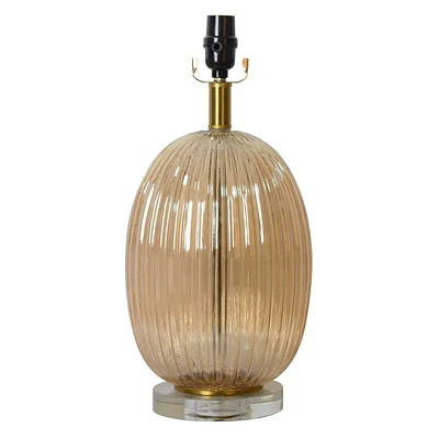 Ribbed Amber Glass Table Lamp, 17.5"