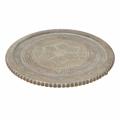 Round Wood Carved Tray