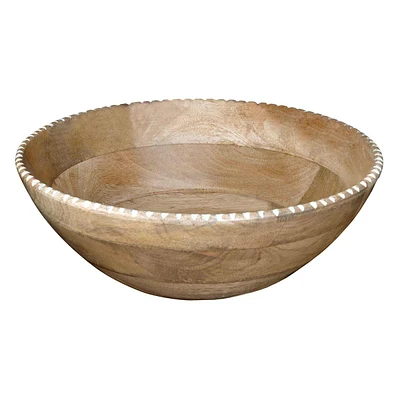 Natural Beaded Wood Serving Bowl, 11.8"