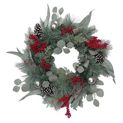 Silver Ornament, Pinecone & Berry Wreath, 24"