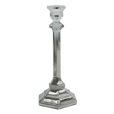 Pewter Glass Taper Candle Holder, 9"