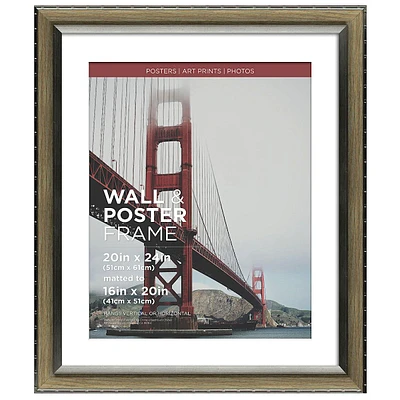 20x24 Matted to 16x20 Poster Wall Frame, Grey & Silver