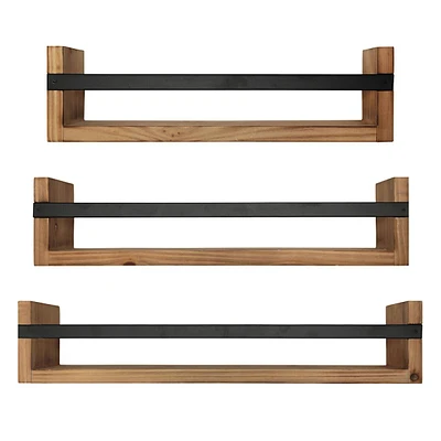 3-Piece Wood & Metal Wall Shelves Set