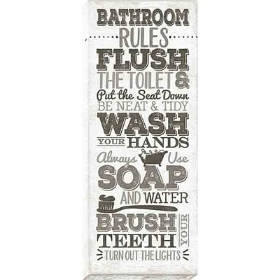 Bathroom Rules Textured Canvas Wall Art, 8x20