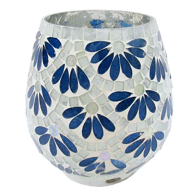 Tracey Boyd Blue Floral Mosaic Hurricane, 6.5"