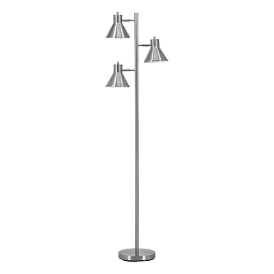 Silver 3-Light Floor Lamp with Metal Shades, 64"