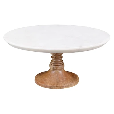 Mango Wood/White Marble Top Cake Stand