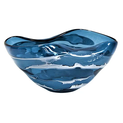 Blue & White Decorative Glass Bowl, 13"