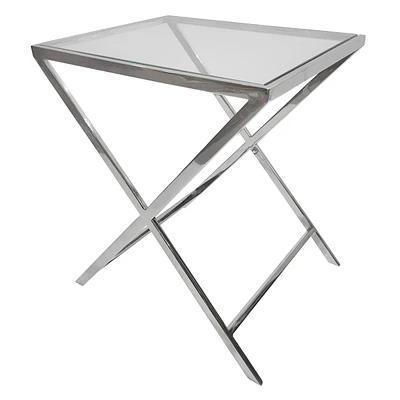 Silver X-Side Table with Glass Top, 20"