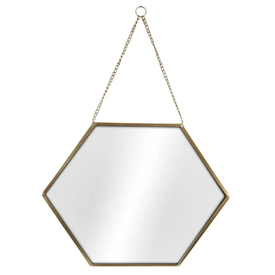 Gold Metal Hexagon Shaped Hanging Wall Mirror, 16"