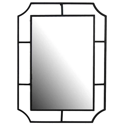 Framed Black Metal Wall Mirror with Curved Corners, 22X30