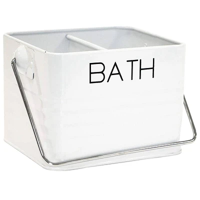 2-Compartment Gatti White Metal Bath Caddy with Chrome Handle