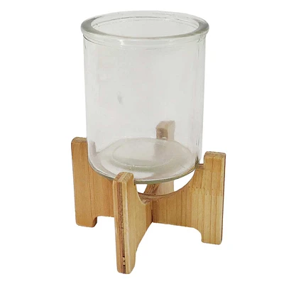 Wooden Hurricane Glass Candle Holder