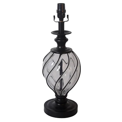 Black Glass Round Table Lamp, 19"