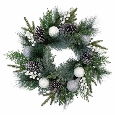 Pinecones, Berries & Ornament Wreath, 24"