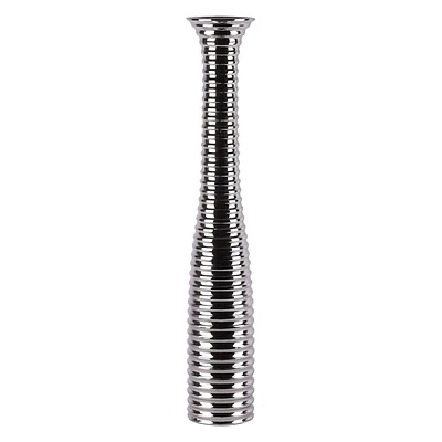 Silver Ribbed Ceramic Floor Vase, 30"