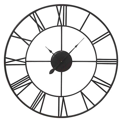 Brushed Black Metal Round Wall Clock, 41"