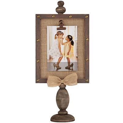 Burlap Pedestal Frame with Burlap Bow & Metal Clip Picture Frame, 4x6