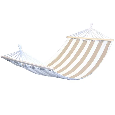 Tan & White Striped Hammock with Spreader Bars