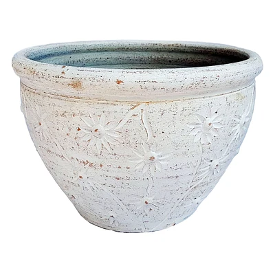 White Chamomile Textured Outdoor Clay Planter