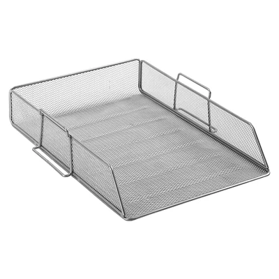 Silver Metal Mesh File Organizer Tray